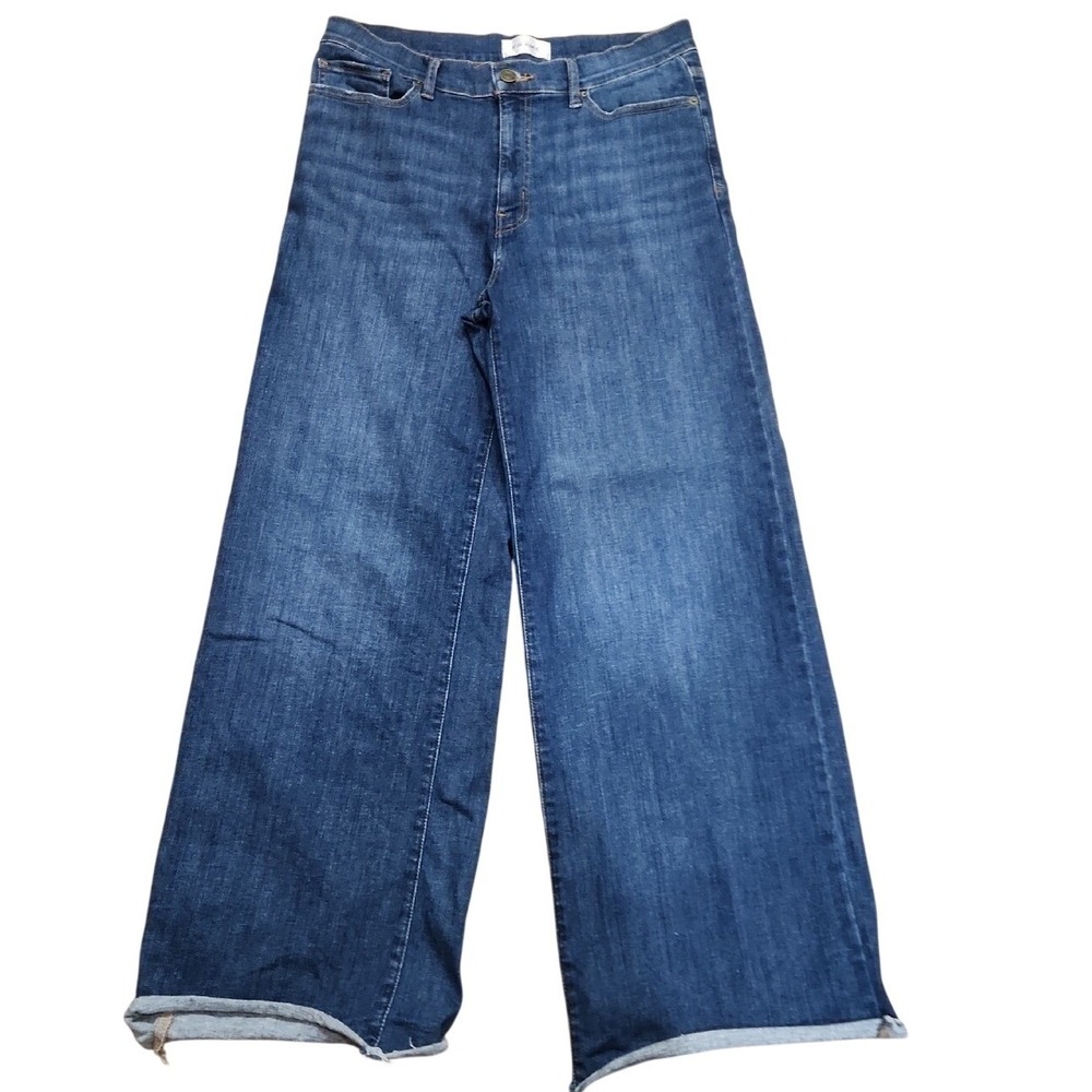Frame Le Slim Palazzo Frayed Jeans Stretchy Capsule High Rise Wide Cotton 30